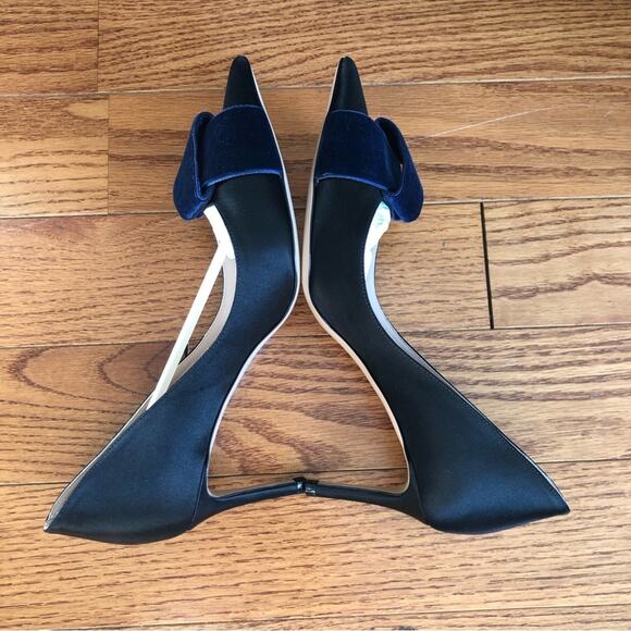 GIORGIO ARMANI RARE DECOLLETTE Black Satin Blue Velvet Accent Women’s Size 7 NWT - Picture 10 of 12